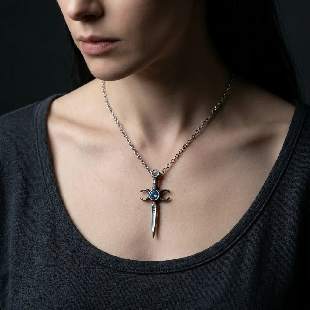 Dreifachmond-Athame-Dolch-Halskette