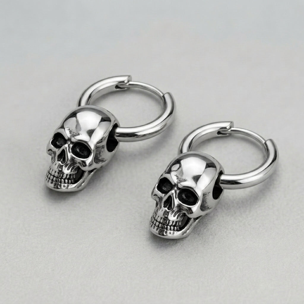 3D-Totenkopf-Huggie-Ohrhänger-Creolen