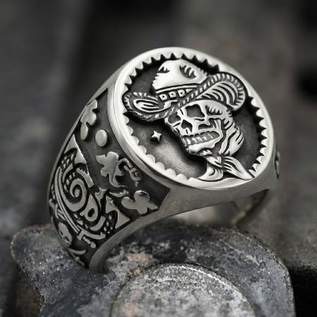 Gothic-Cowboy-Totenkopf-Ring