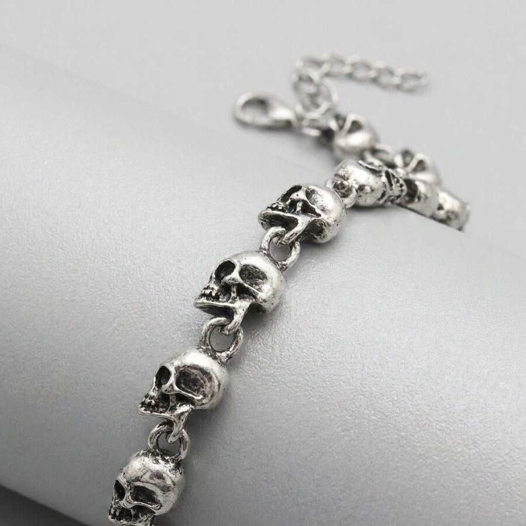 Silberner-Totenkopf-Gliederketten-Armband