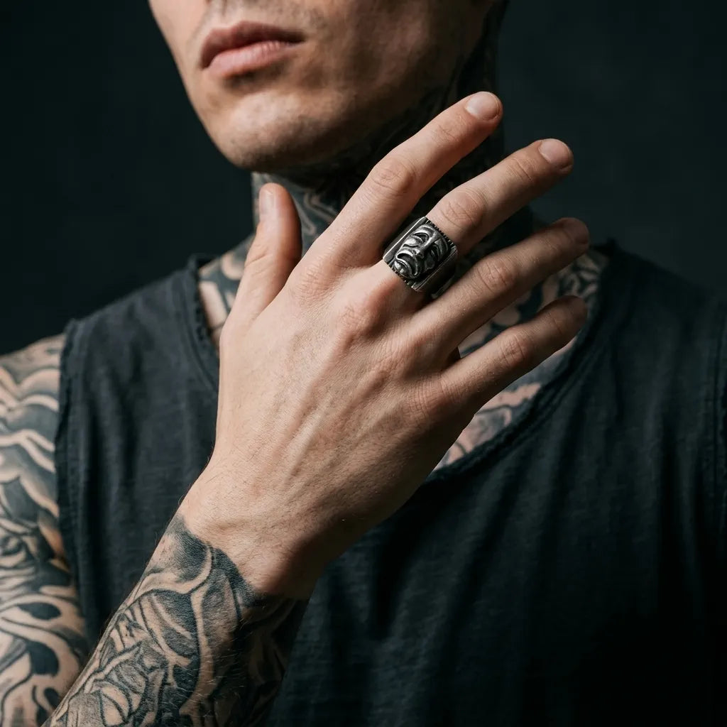 Tragödien-Theatermasken-Statement-Ring