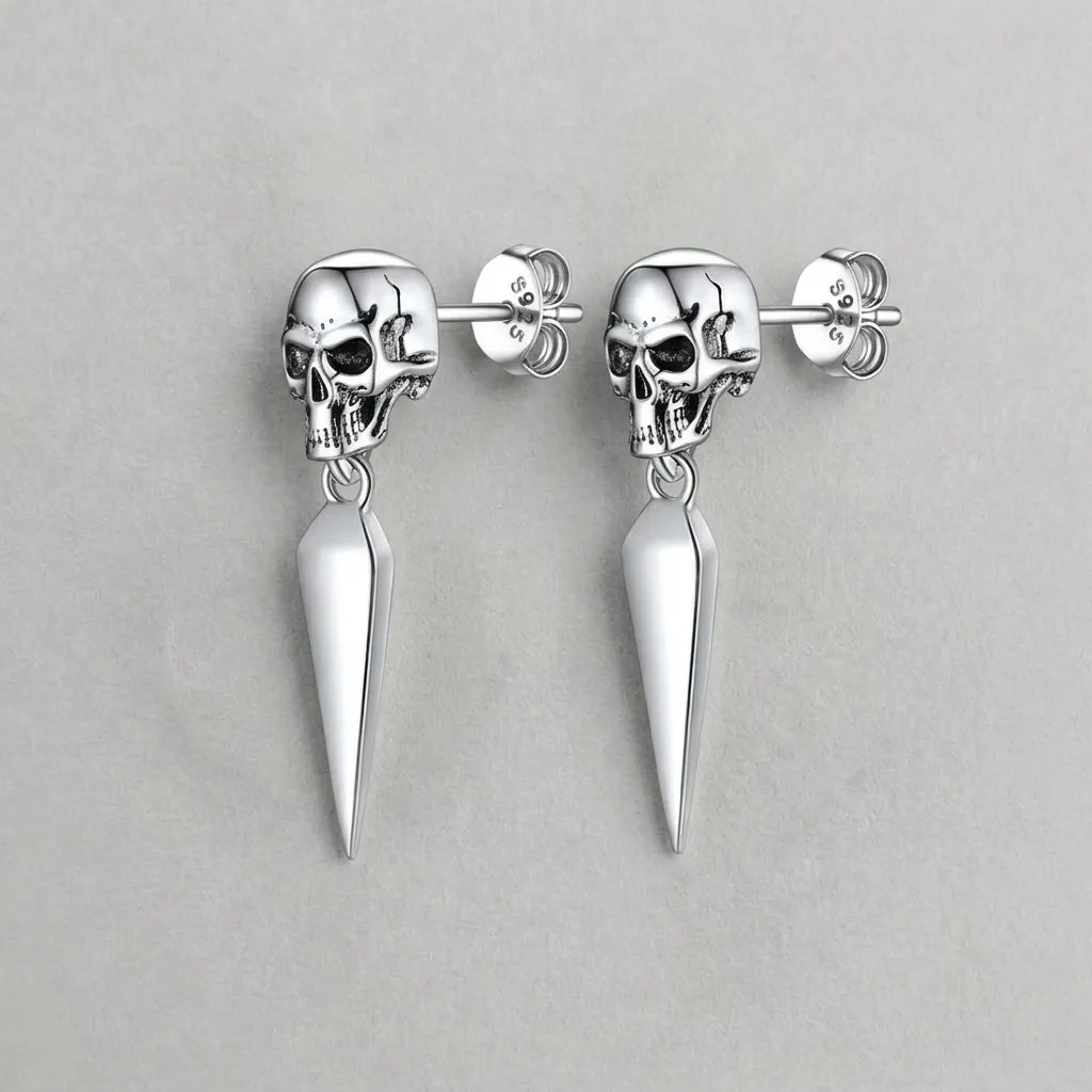 Gothic-Totenkopf-Dorn-Ohrhänger-Stecker