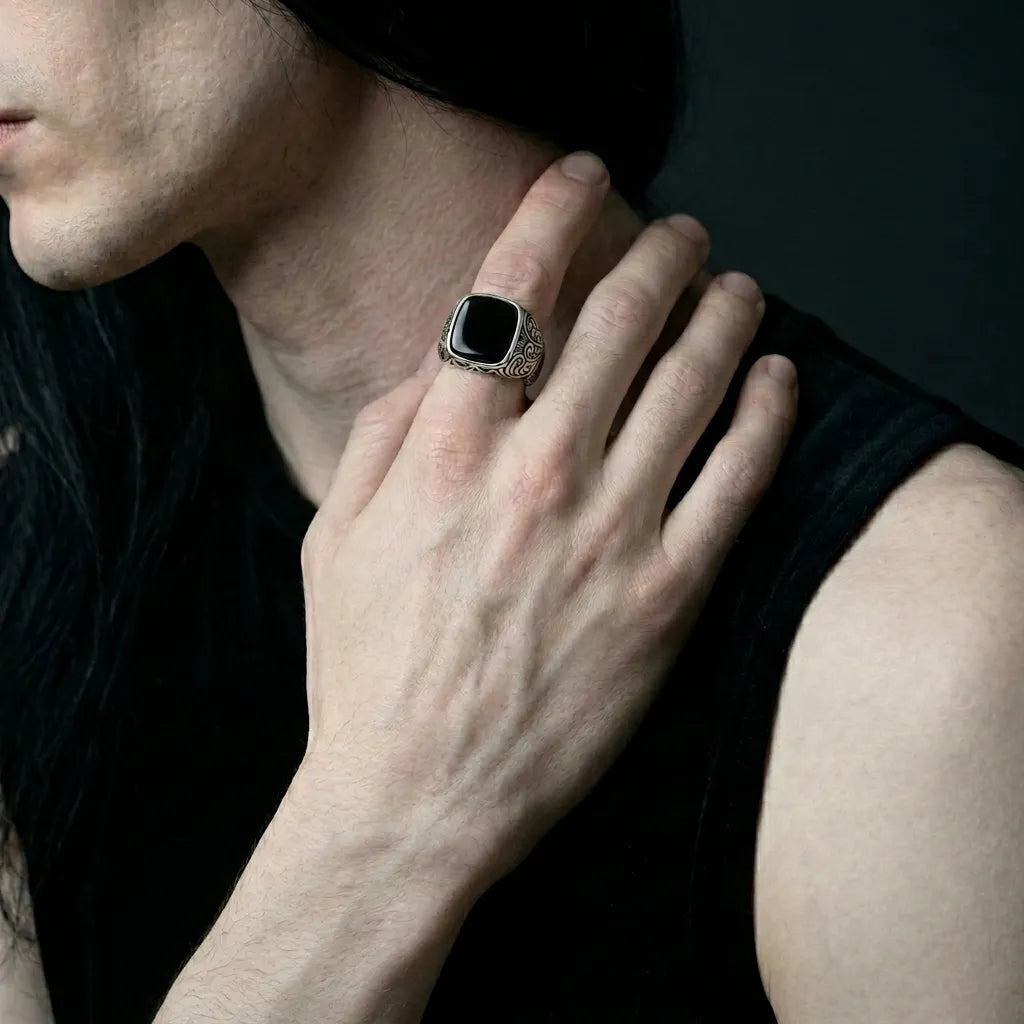Mitternachts-Souverän Schwarzer-Onyx-Siegelring
