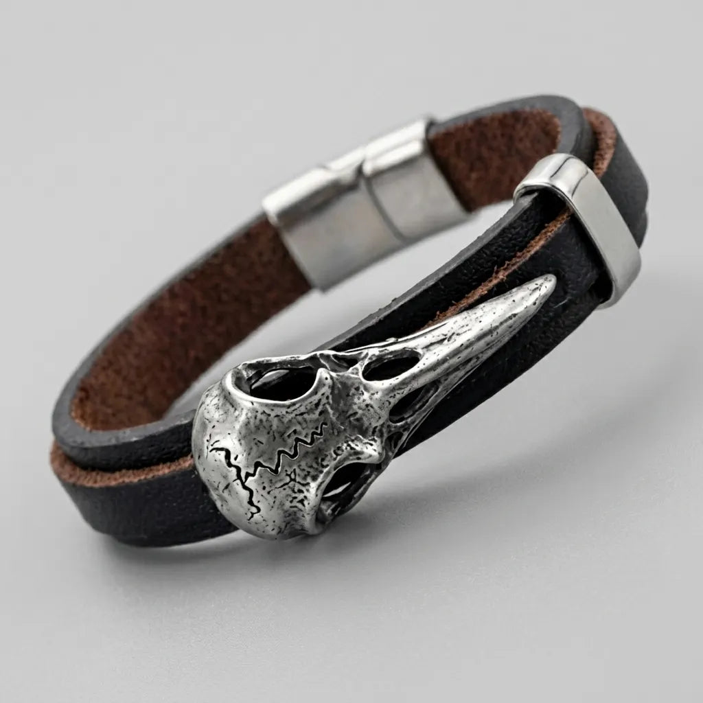 Knochen-Totem Vogelschädel-Lederarmband