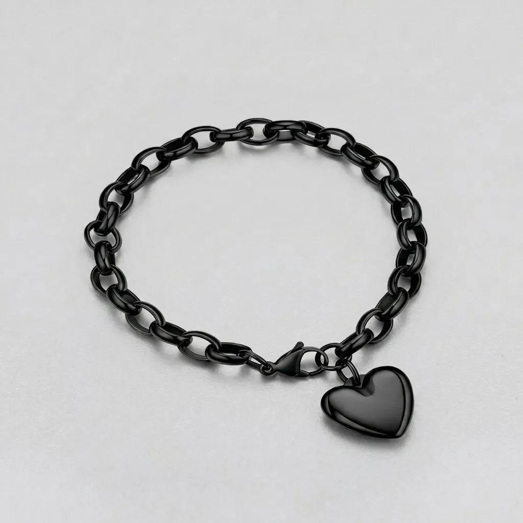 Schwarzes-Herz-Anhänger Anker-Gliederarmband