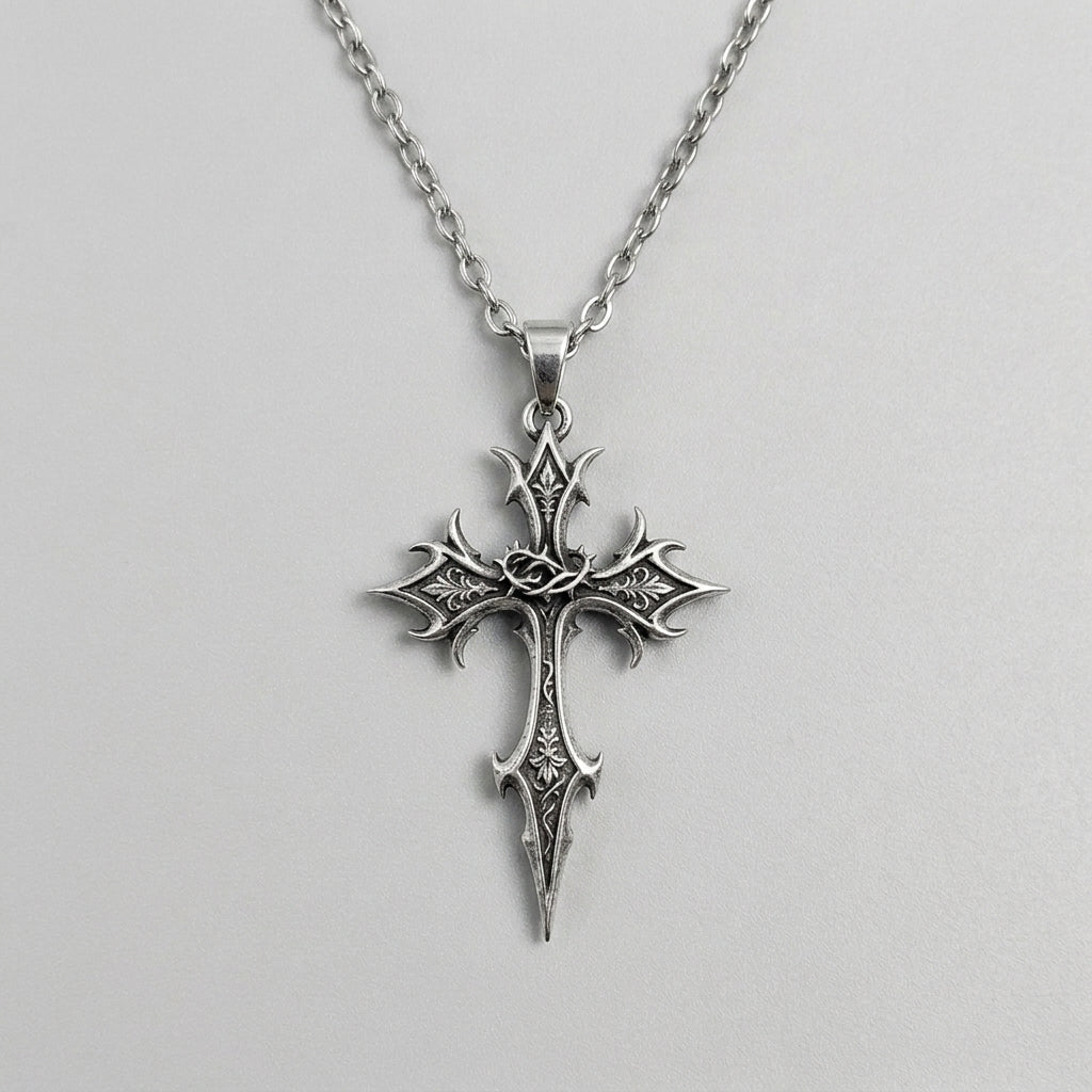 Bedorntes-florales Gothic-Kreuz-Anhänger-Halskette