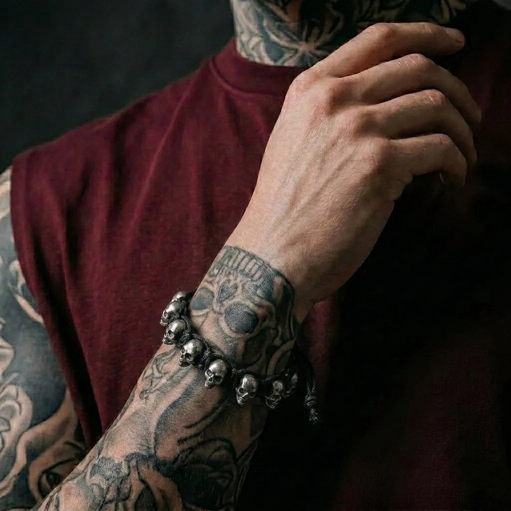 Punk-Totenkopf-Doppelschlaufen-Armband