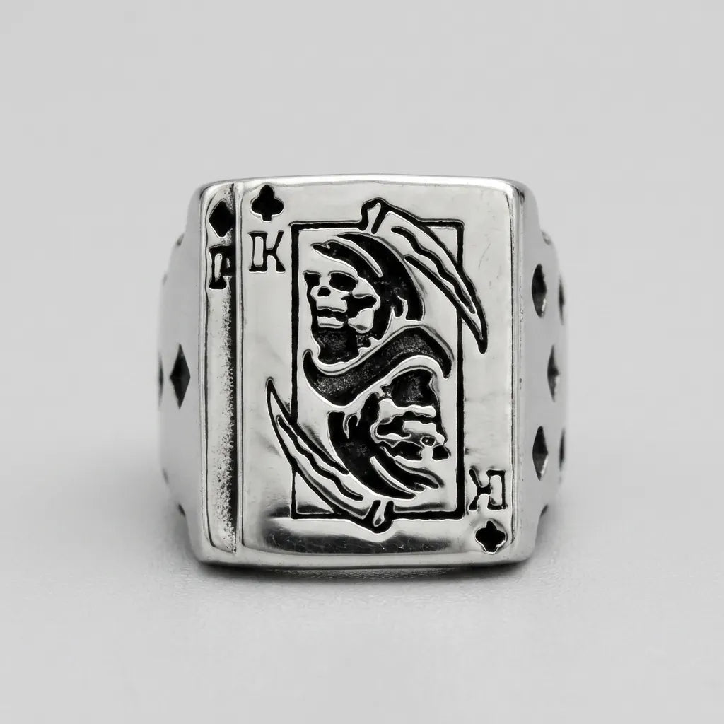 Kreuz-König-Sensenmann-Karten-Statement-Ring