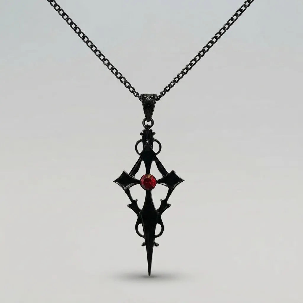 Karmesinroter-Stein Gothic-Halskette