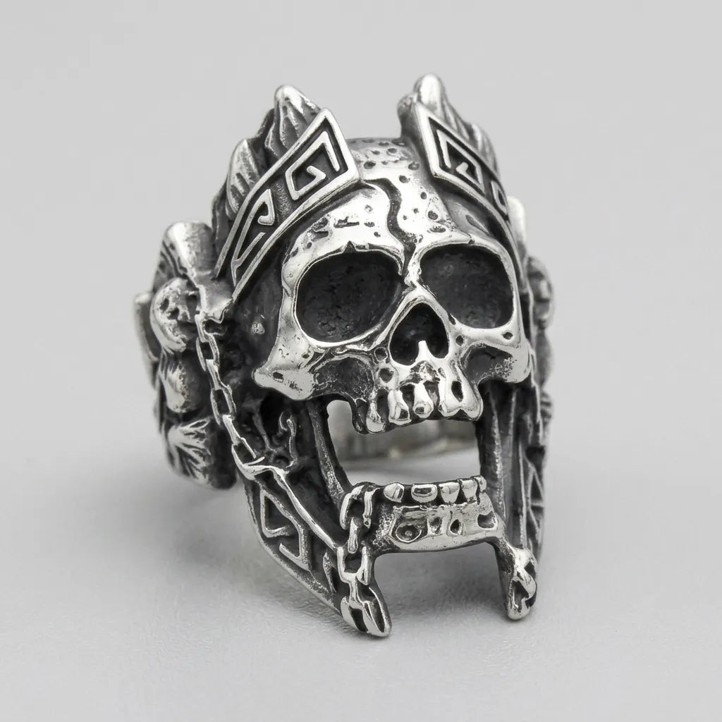 Aztekischer-Krieger-Totenkopf-König-Ring
