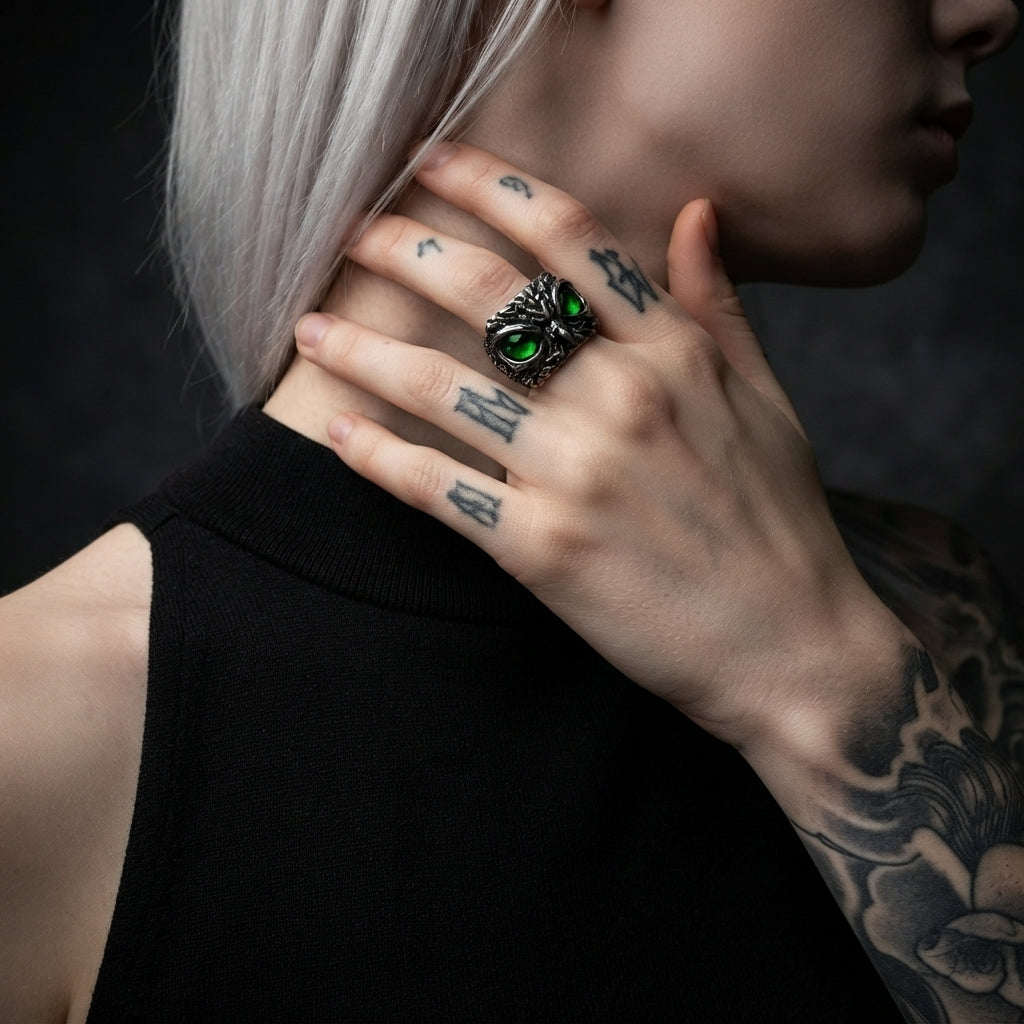 Eulengesicht-Ring (Grüne Augen)