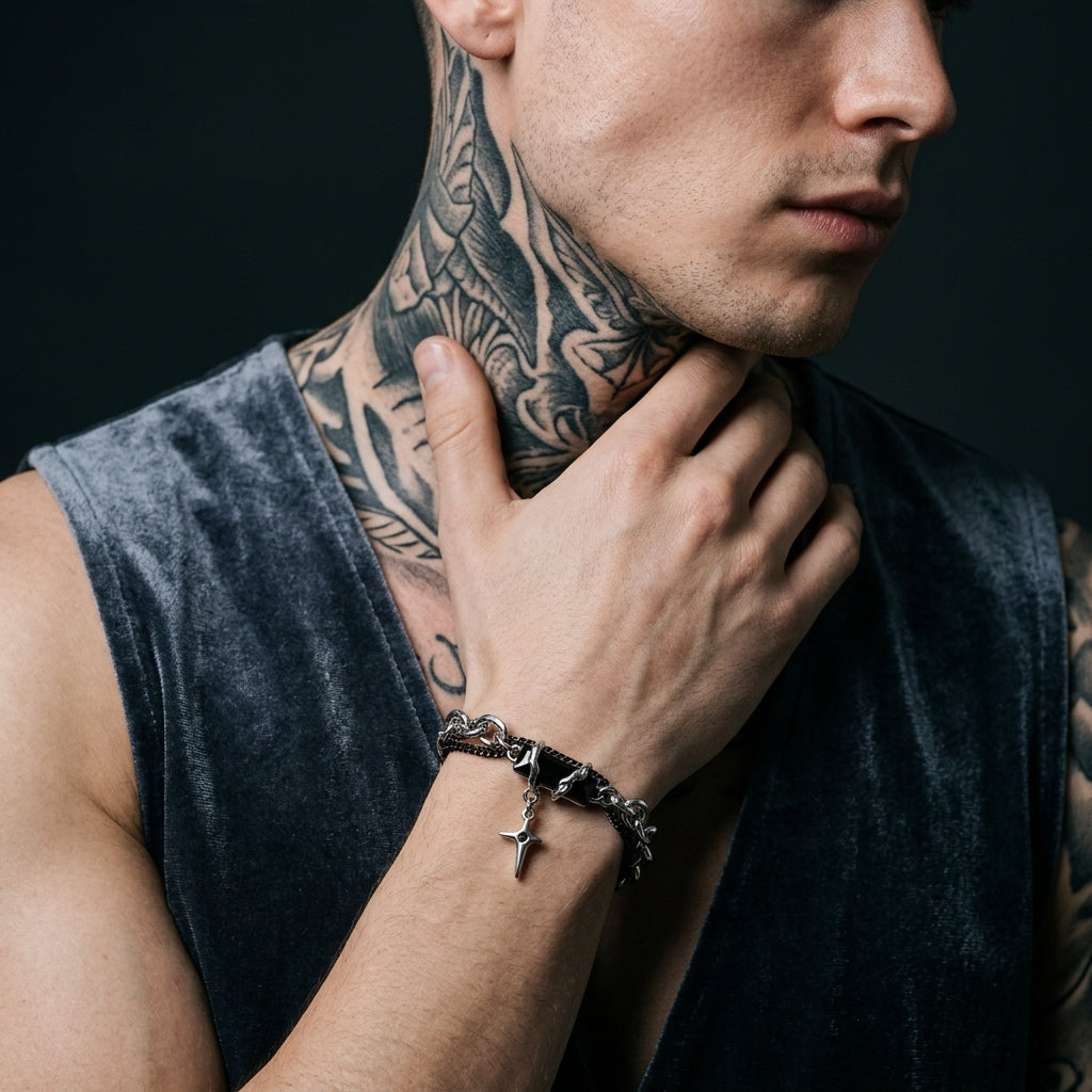 Obsidian-Splitter-Stern-Anhänger Doppelketten-Armband