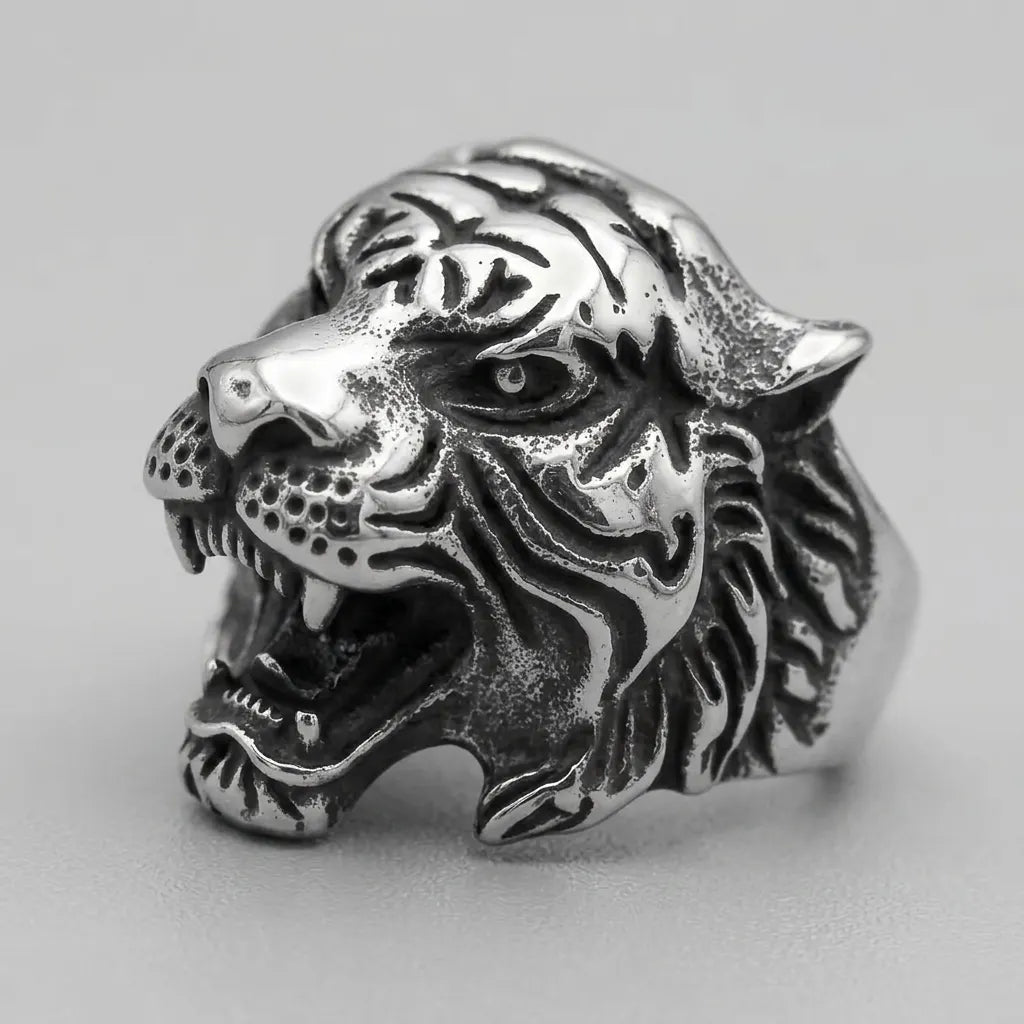 Brüllender-Tigerkopf breiter Bandring