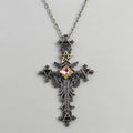 Dunkles-Ritual-Pentagramm-Kristall-Kreuz-Halskette