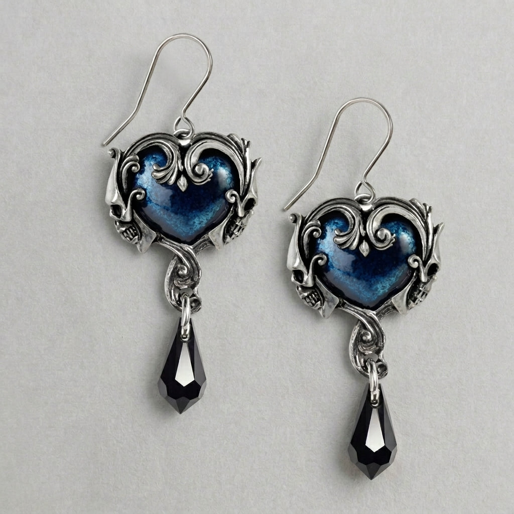 Spuk-Blaues-Herz-Totenkopf-Ohrhänger