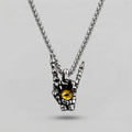 Skeletthand-Kette mit Rockzeichen und Drachenaugen-Anhänger