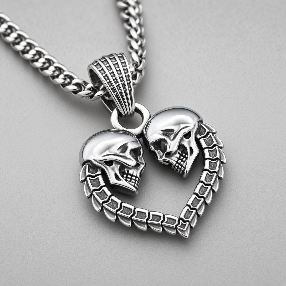 Zwillings-Totenkopf-Herz-Halskette