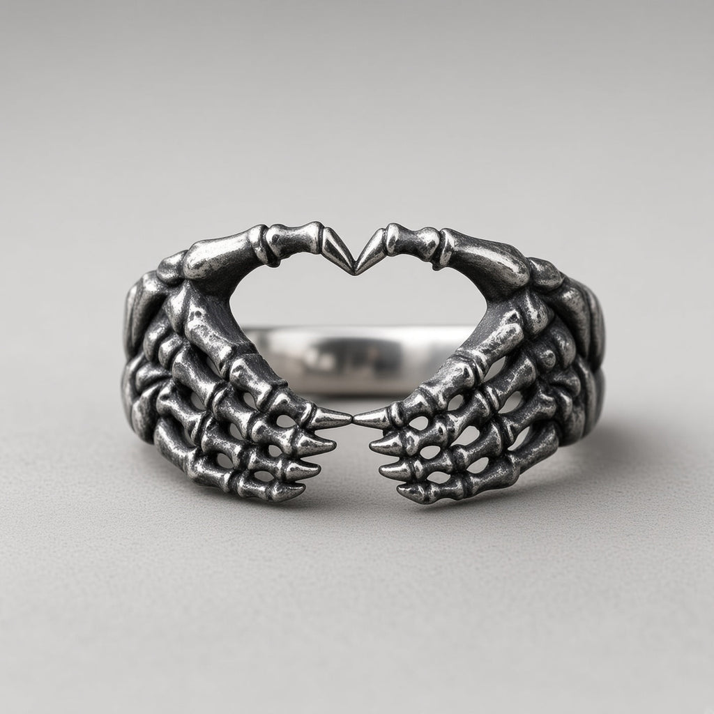 Skeletthände-Herz-Ring
