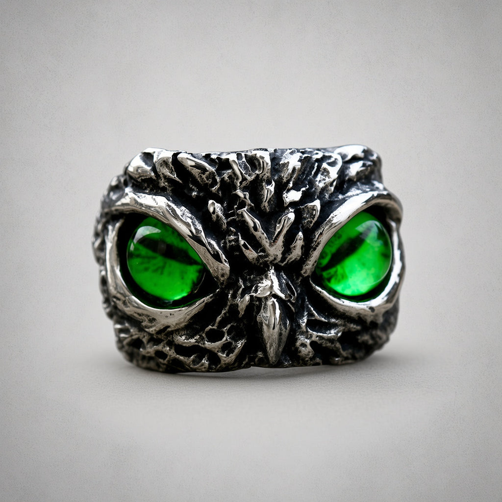 Eulengesicht-Ring (Grüne Augen)