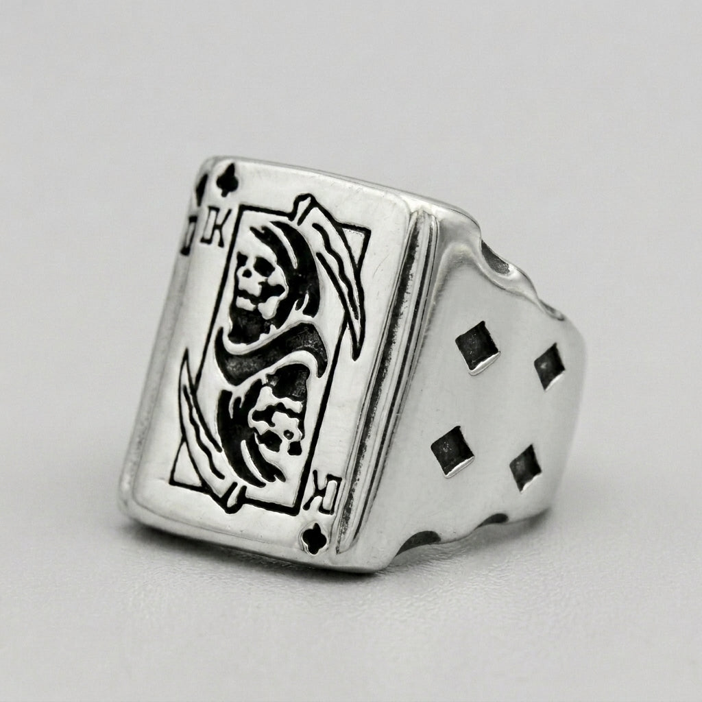 Kreuz-König-Sensenmann-Karten-Statement-Ring