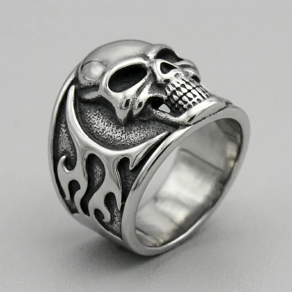 Gezähnter-Totenkopf Tribal-Flamme breiter Bandring