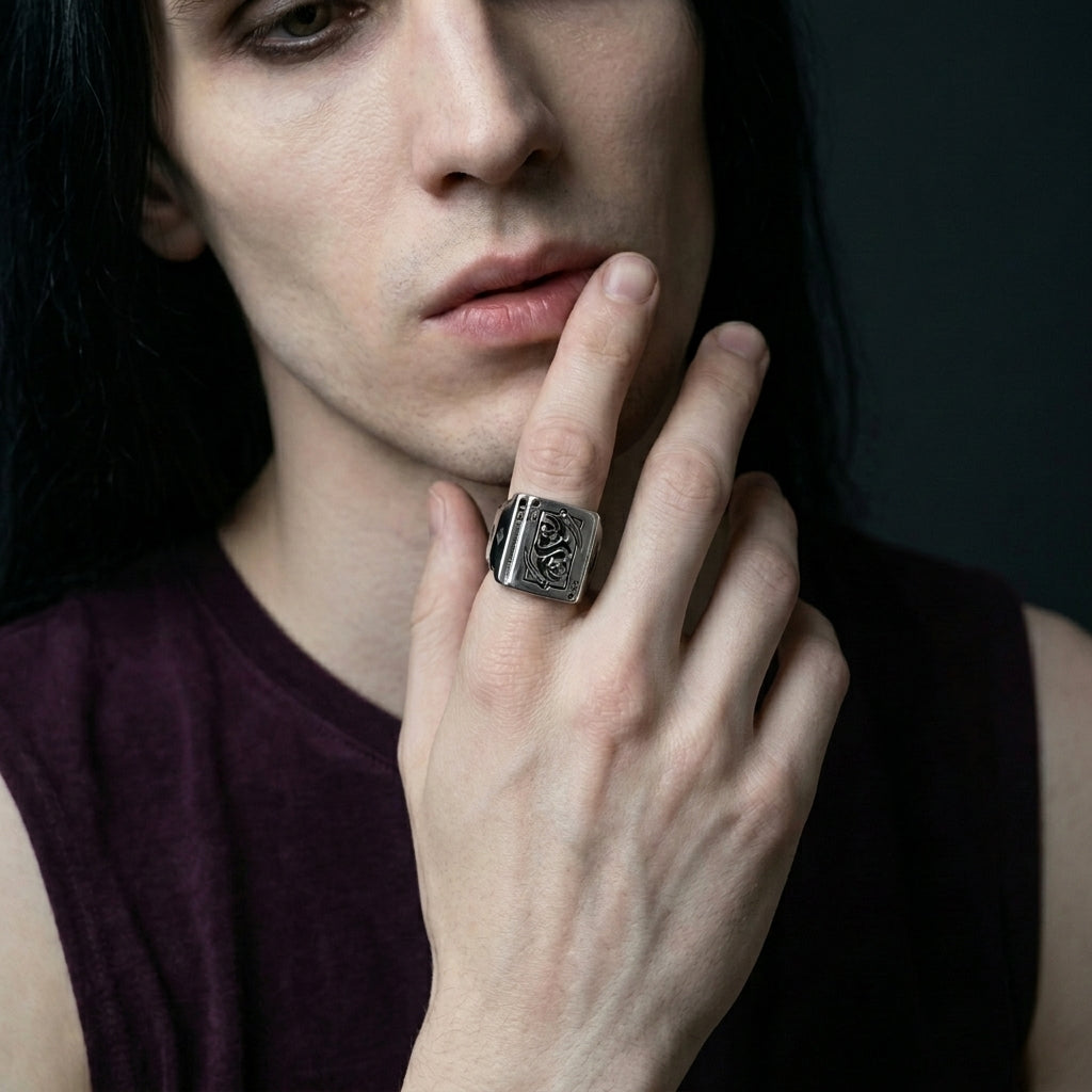 Kreuz-König-Sensenmann-Karten-Statement-Ring