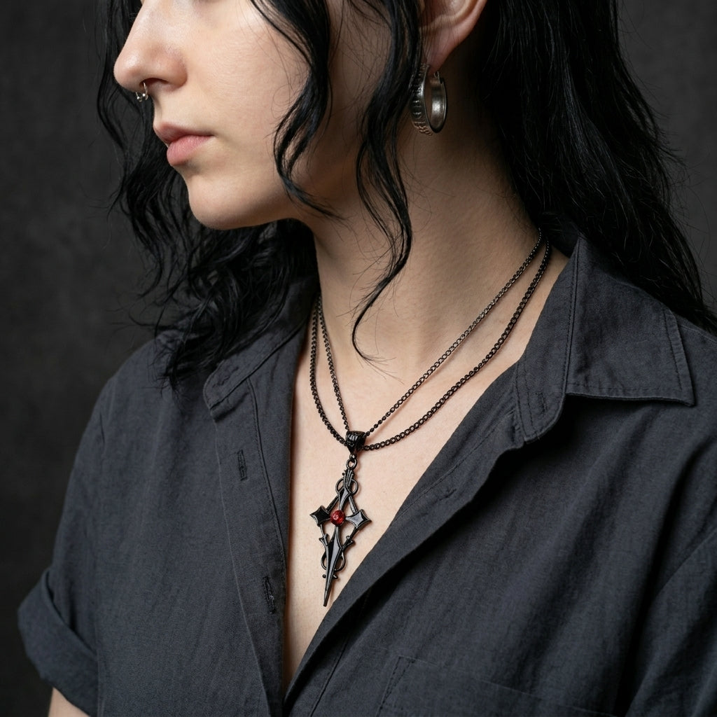 Karmesinroter-Stein Gothic-Halskette