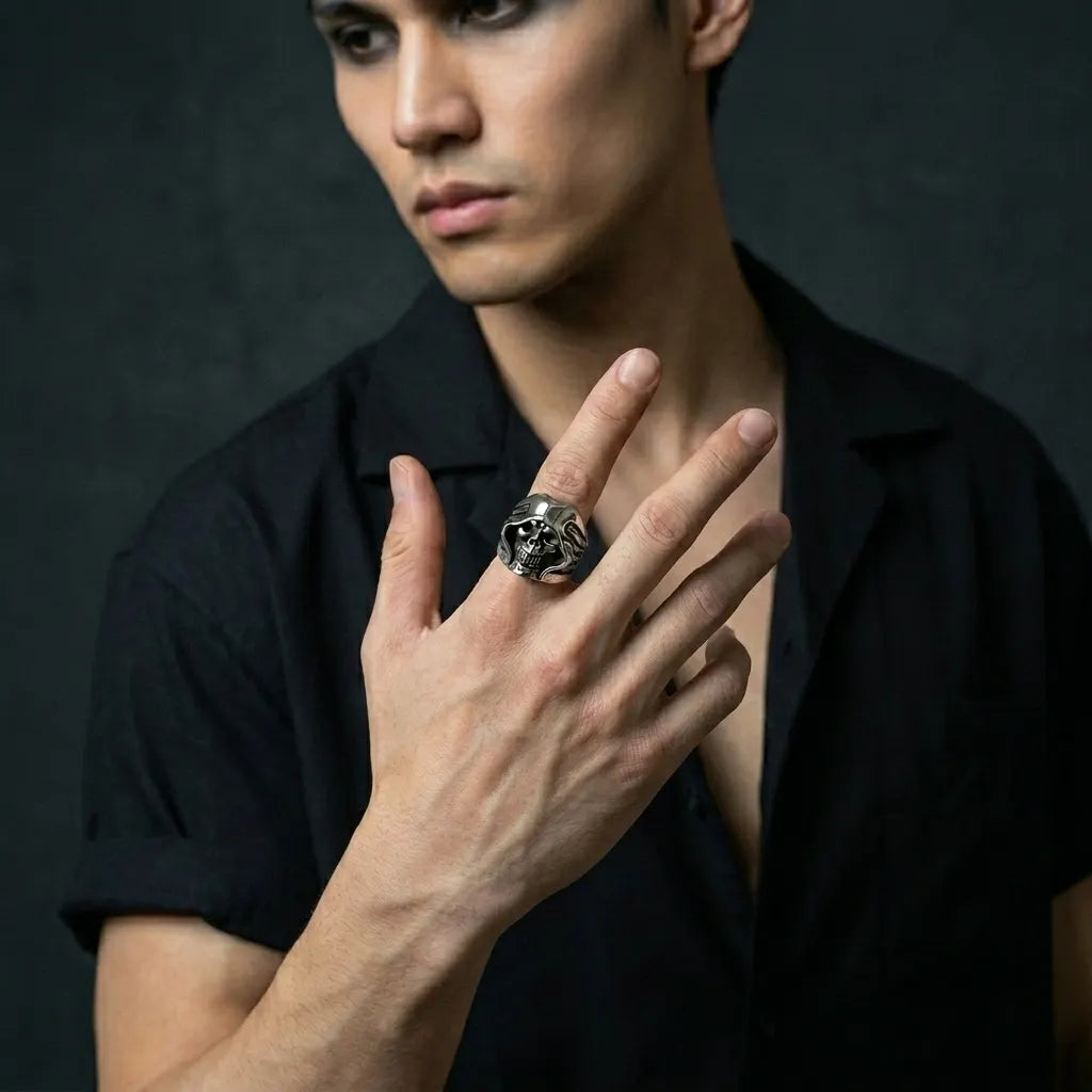 Kapuzen-Totenkopf-Sensenmann-Statement-Ring