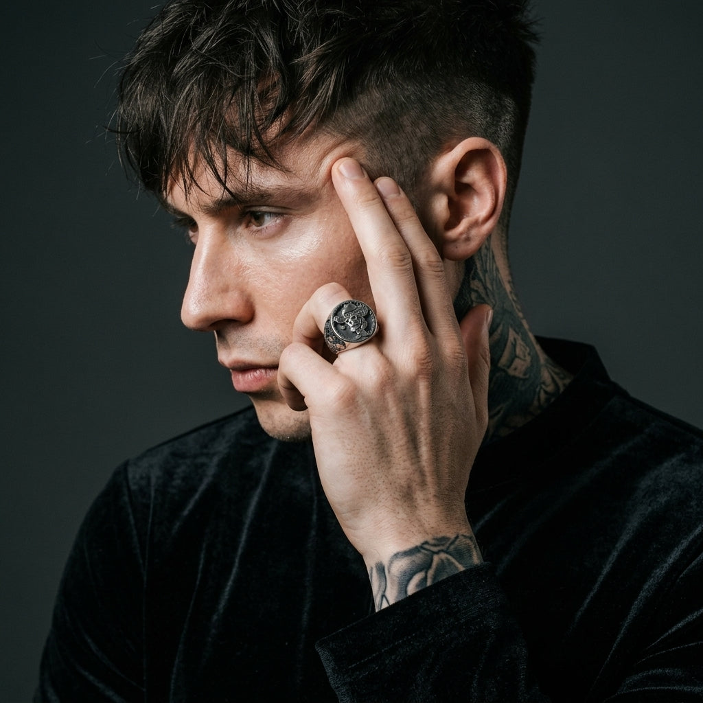 Gothic-Cowboy-Totenkopf-Ring