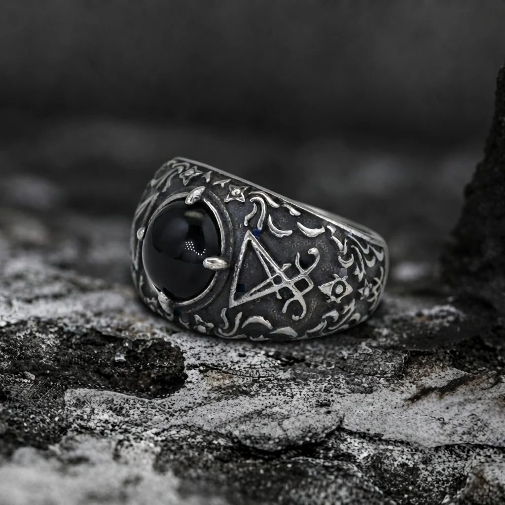 Schwarzer-Onyx Siegel-des-Luzifer Barockring