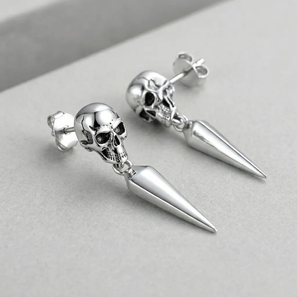 Gothic-Totenkopf-Dorn-Ohrhänger-Stecker