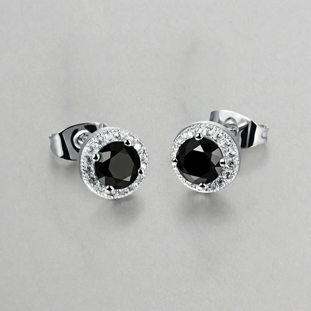 Schwarze-Diamant-Halo-Ohrstecker aus Sterlingsilber
