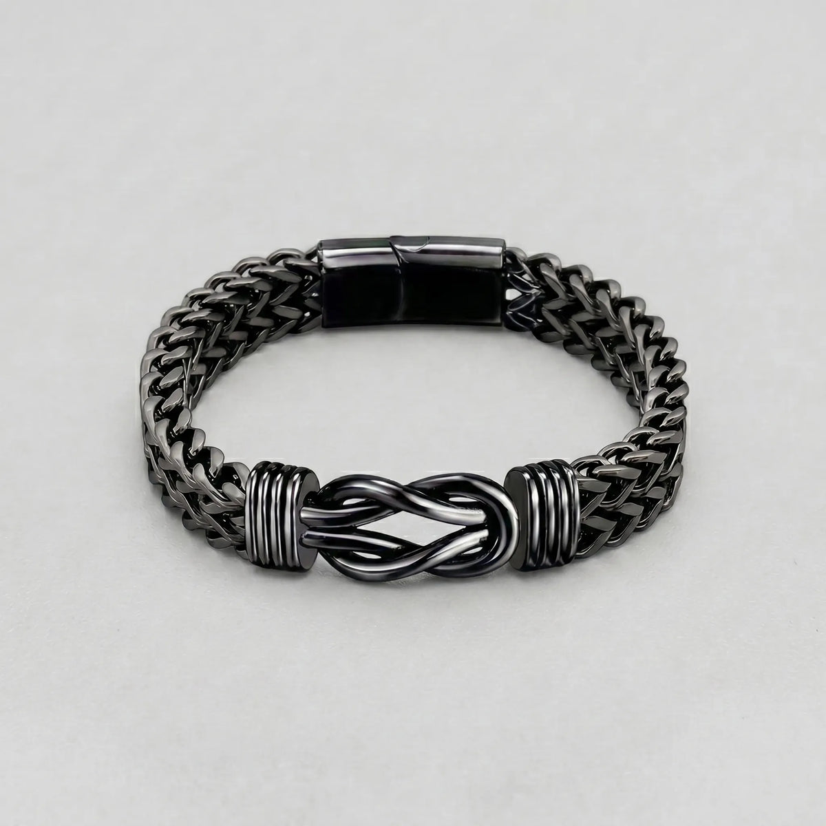 Schwarzes Edelstahl Unendlichkeitsknoten Kubaner-Gliederarmband