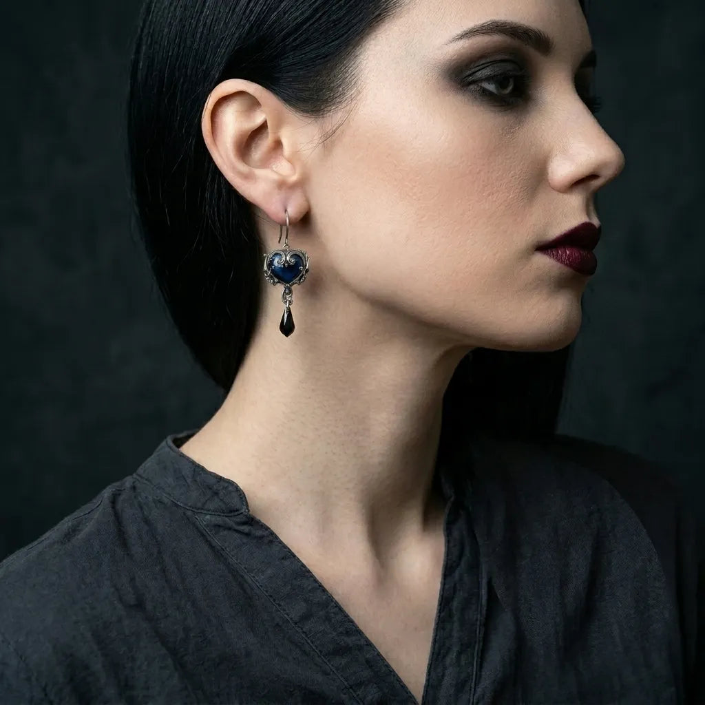 Spuk-Blaues-Herz-Totenkopf-Ohrhänger