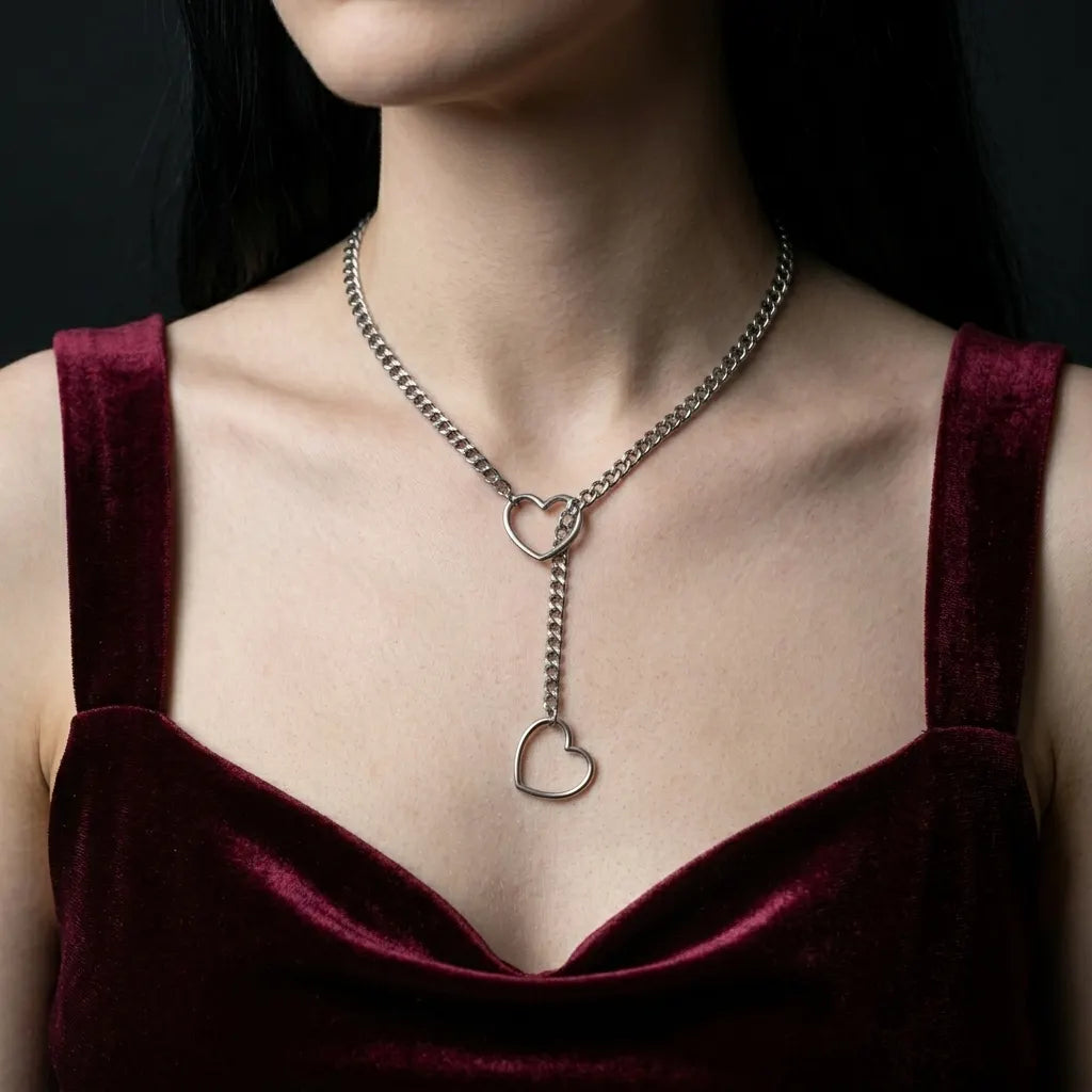 Doppeltes-offenes-Herz-Lariat-Halskette