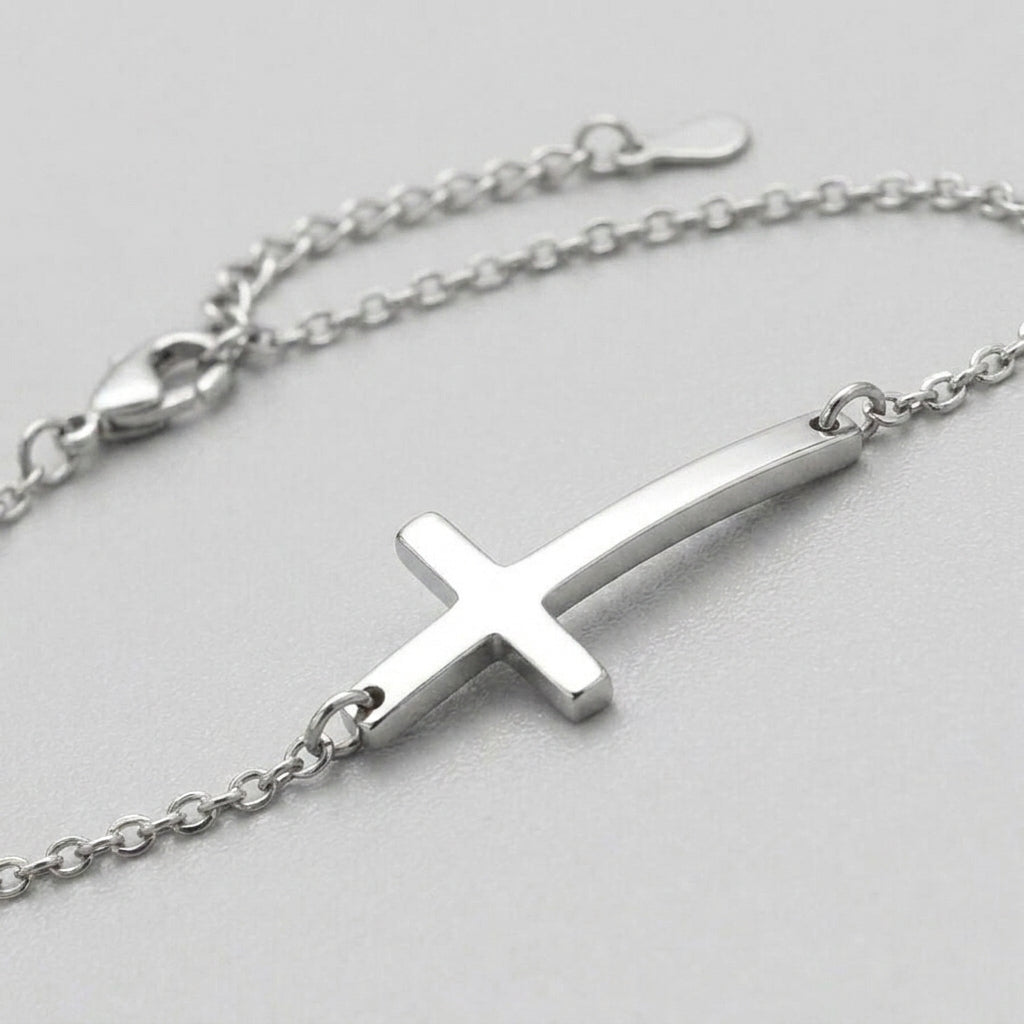 Silbernes-Kreuz-Anhänger zartes Kettenarmband