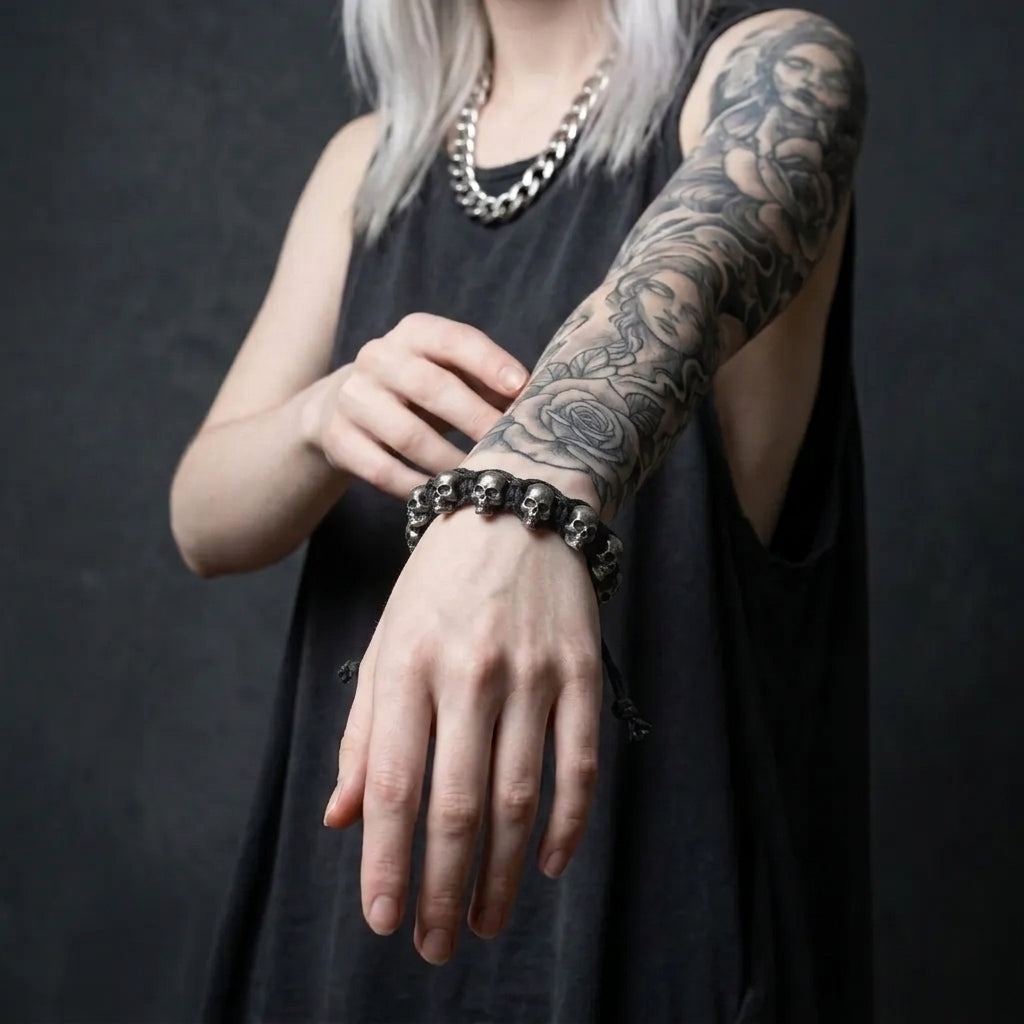 Punk-Totenkopf-Doppelschlaufen-Armband