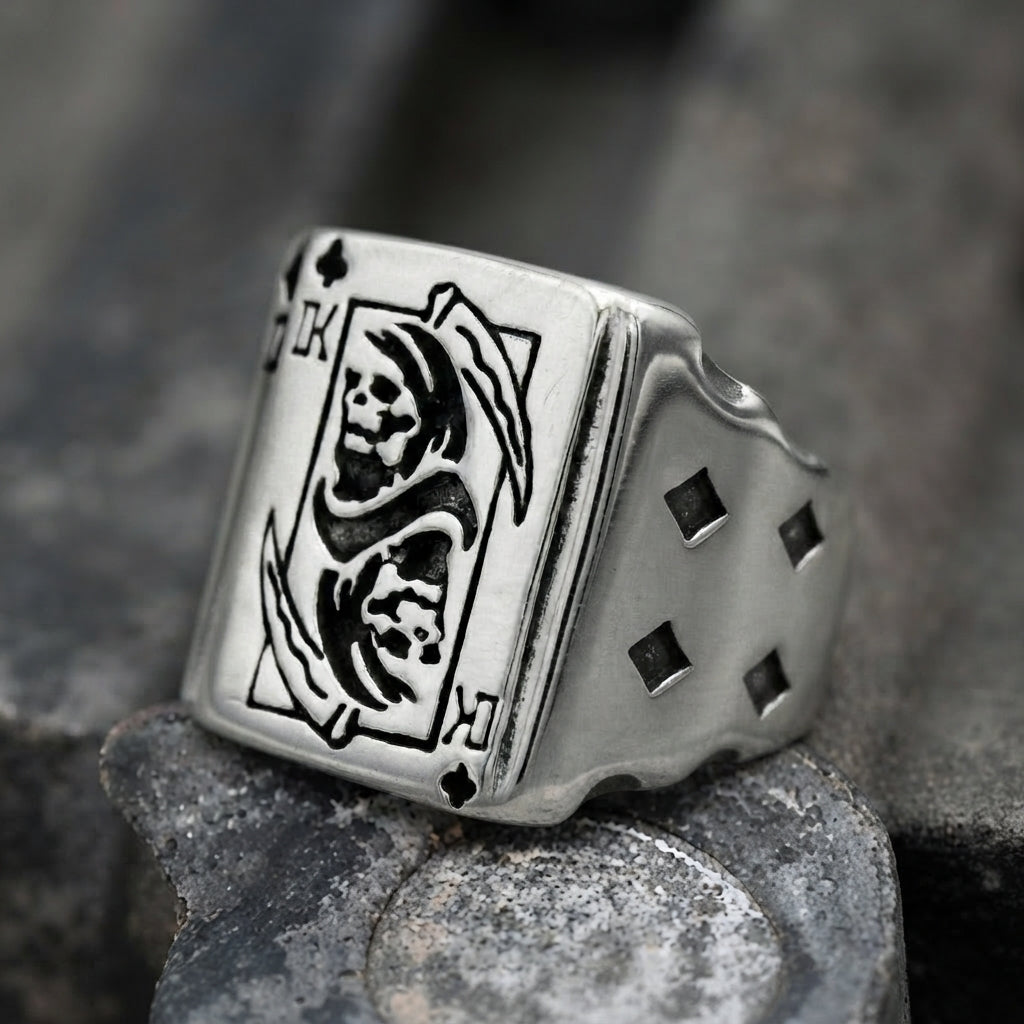 Kreuz-König-Sensenmann-Karten-Statement-Ring
