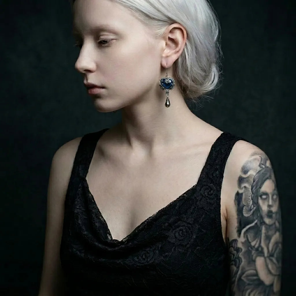 Spuk-Blaues-Herz-Totenkopf-Ohrhänger