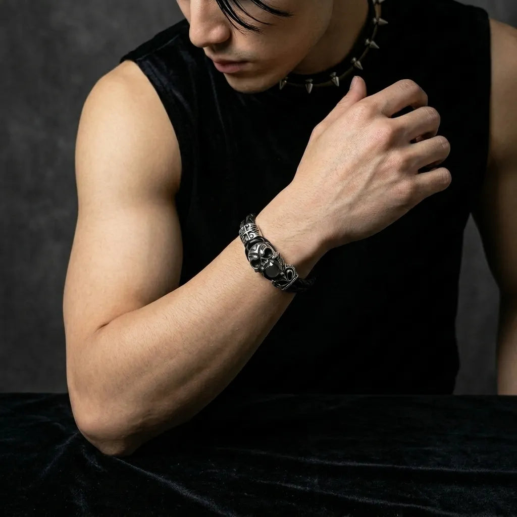 Totenkopf-Leder-Armband