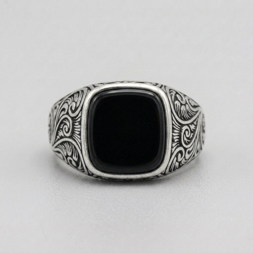 Mitternachts-Souverän Schwarzer-Onyx-Siegelring