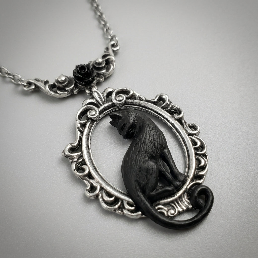 Schattenkatze viktorianischer Rosenrahmen-Halskette