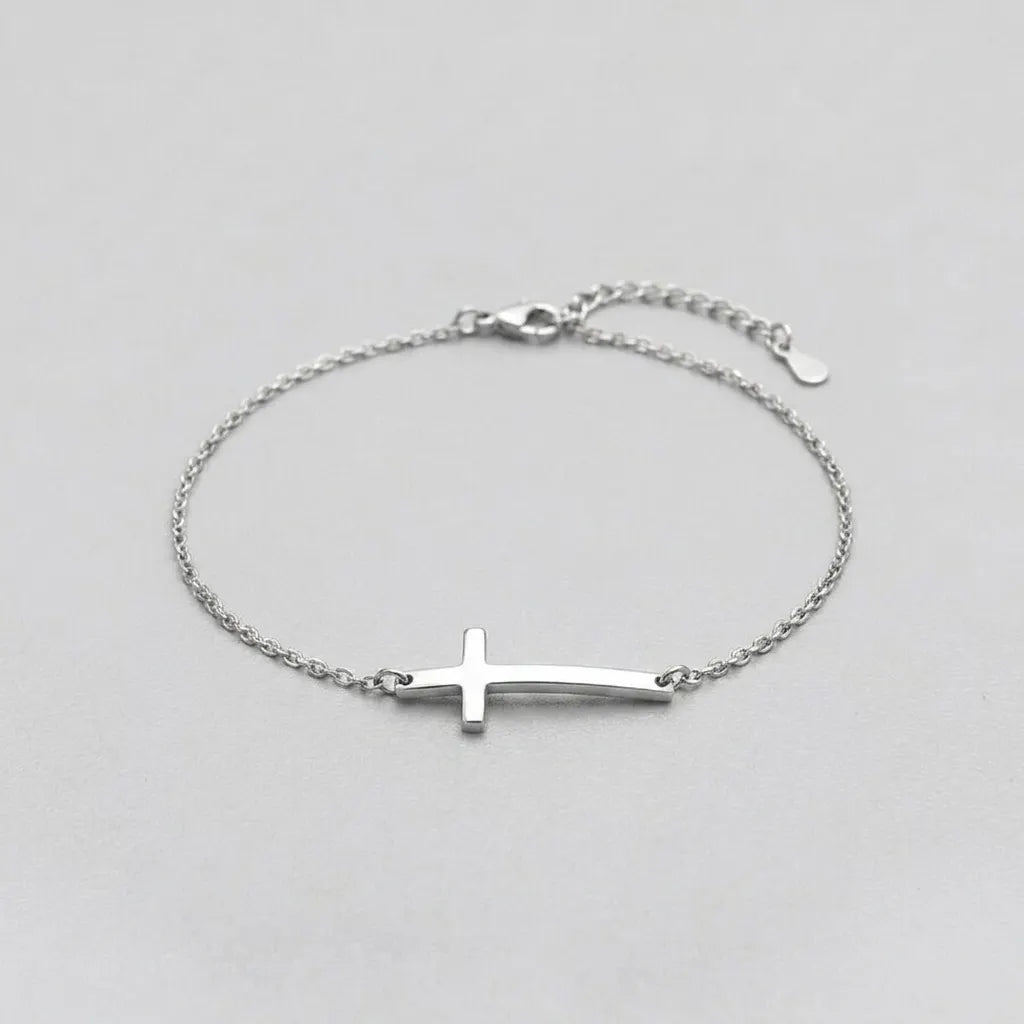 Silbernes-Kreuz-Anhänger zartes Kettenarmband