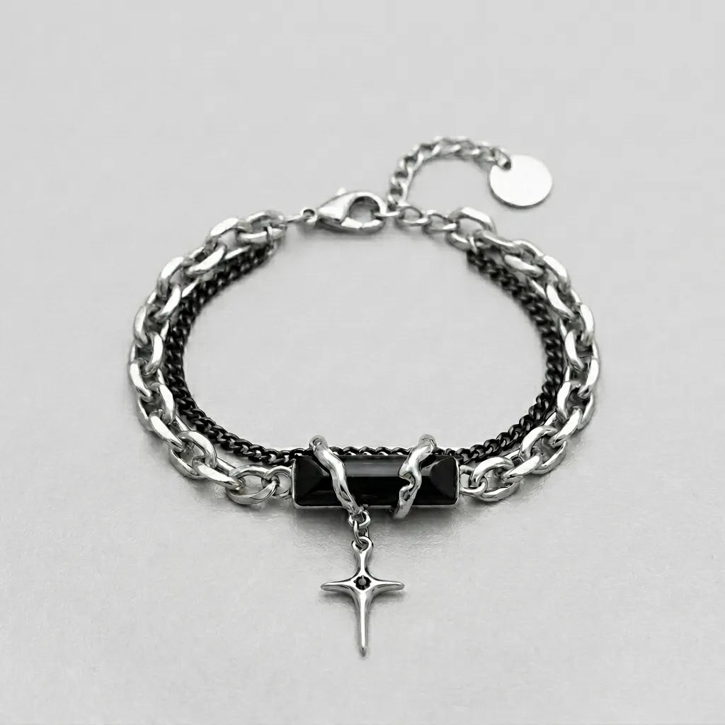 Obsidian-Splitter-Stern-Anhänger Doppelketten-Armband