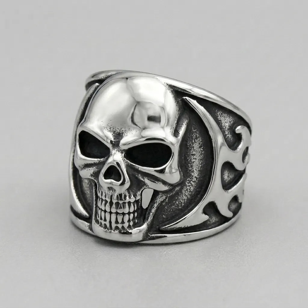 Gezähnter-Totenkopf Tribal-Flamme breiter Bandring