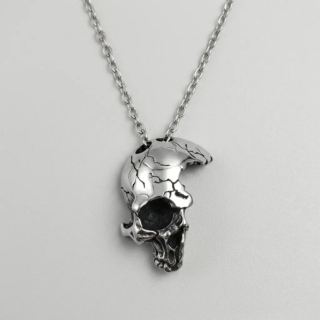 Rissiger-Mond-Totenkopf-Anhänger-Halskette