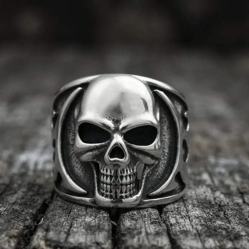 Gezähnter-Totenkopf Tribal-Flamme breiter Bandring