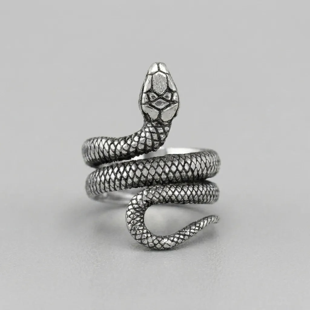 Antiksilberne Wickelschlange, verstellbarer Statement-Ring