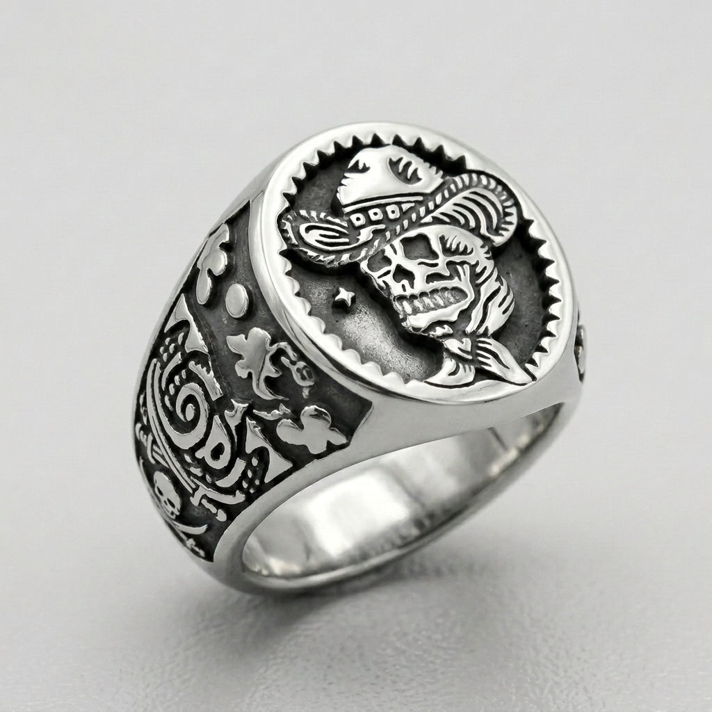 Gothic-Cowboy-Totenkopf-Ring