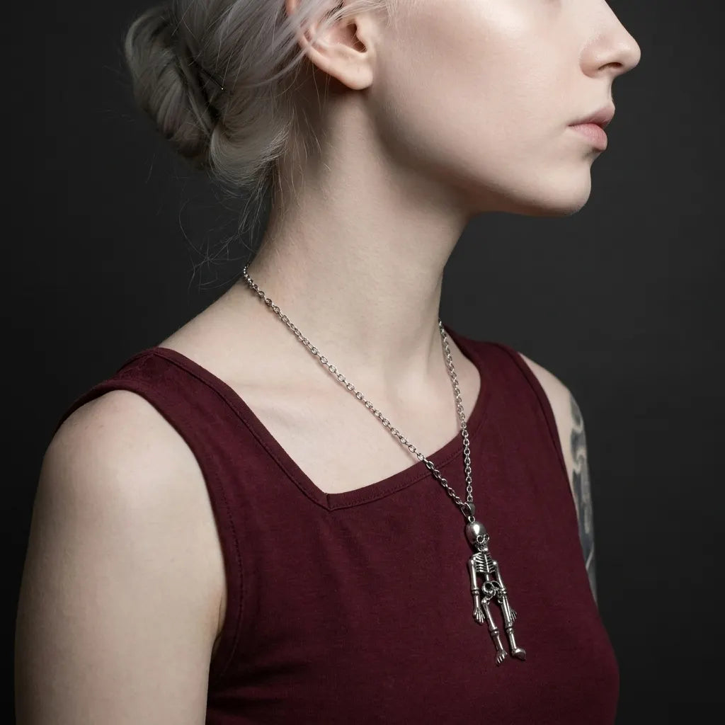 Beweglicher-Skelett Gothic-Anhänger-Halskette